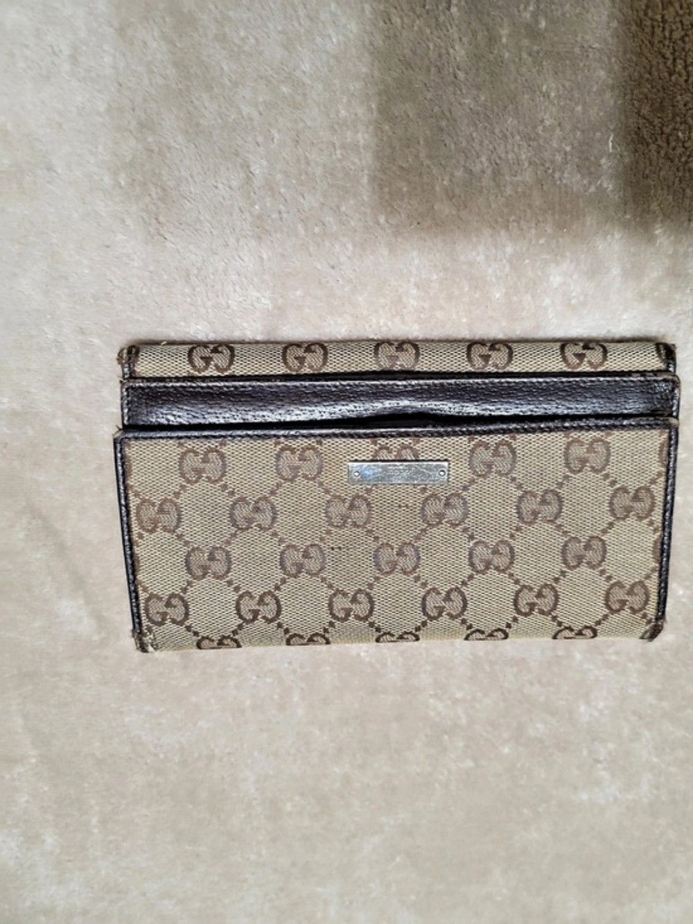 Gucci GG Monogram Canvas Continental Wallet with Logo Plaque GG Canvas Bi-Fold